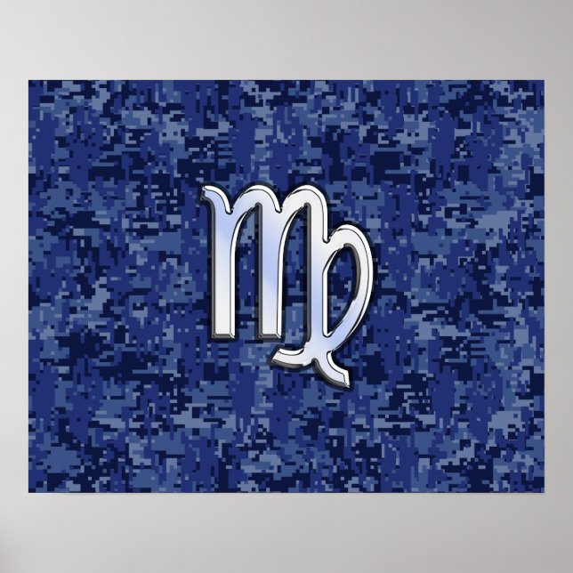 Virgo Zodiac Sign on Navy Blue Digital Camo (Front)