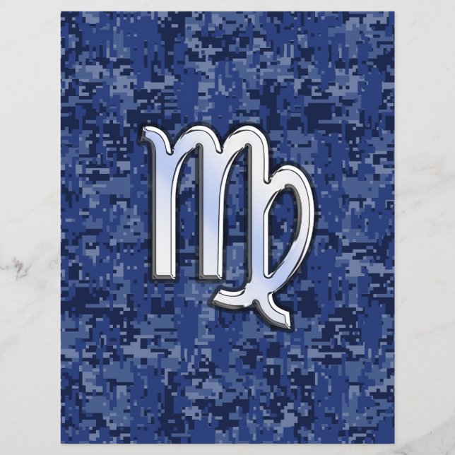 Virgo Zodiac Sign on Navy Blue Digital Camo Flyer (Front)