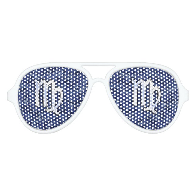 Virgo Zodiac Sign on Navy Blue Digital Camouflage Aviator Sunglasses (Front)
