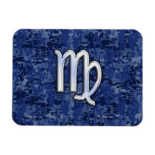 Virgo Zodiac Sign on Navy Blue Digital Camouflage Magnet