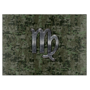 Virgo Zodiac Sign on Olive Green Digital Camo Cutting Board