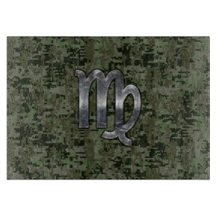 Virgo Zodiac Sign on Olive Green Digital Camo Cutting Board