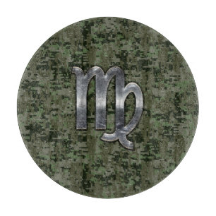 Virgo Zodiac Sign on Olive Green Digital Camo Cutting Board