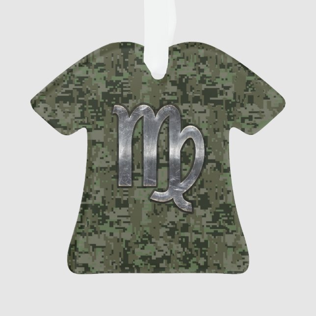Virgo Zodiac Sign on Olive Green Digital Camo Ornament (Front)