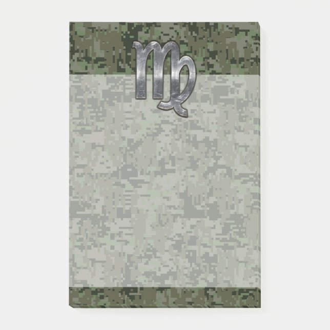 Virgo Zodiac Sign on Olive Green Digital Camo Post-it Notes (Front)