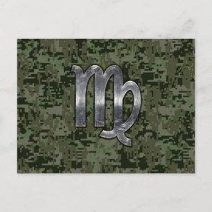 Virgo Zodiac Sign on Olive Green Digital Camo Postcard