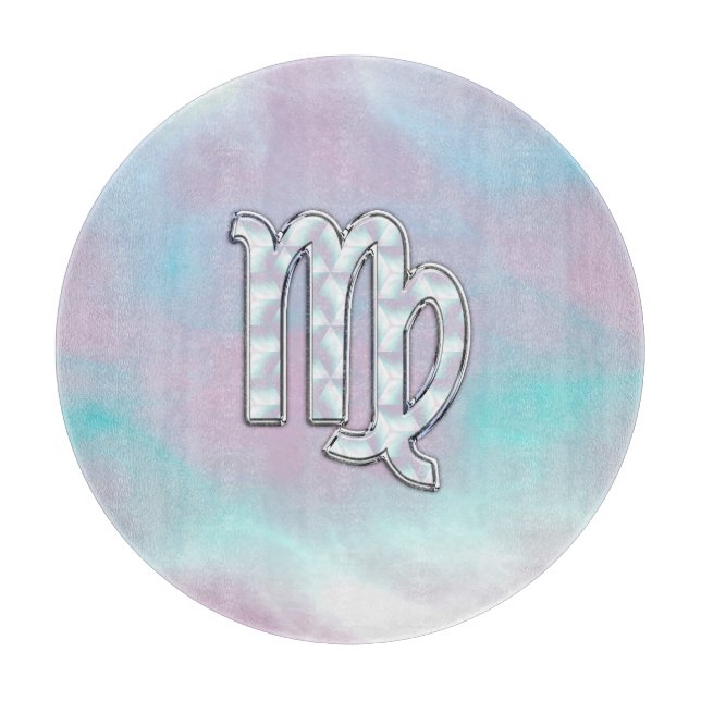 Virgo Zodiac Sign on Pastels Mother of Pearl Style Cutting Board (Front)