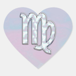 Virgo Zodiac Sign on Pastels Nacre Style Print Heart Sticker