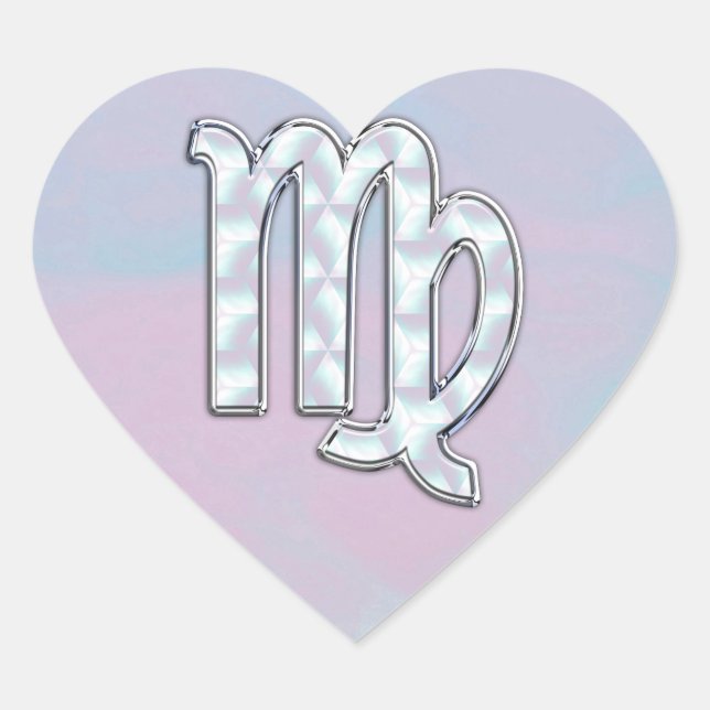 Virgo Zodiac Sign on Pastels Nacre Style Print Heart Sticker (Front)