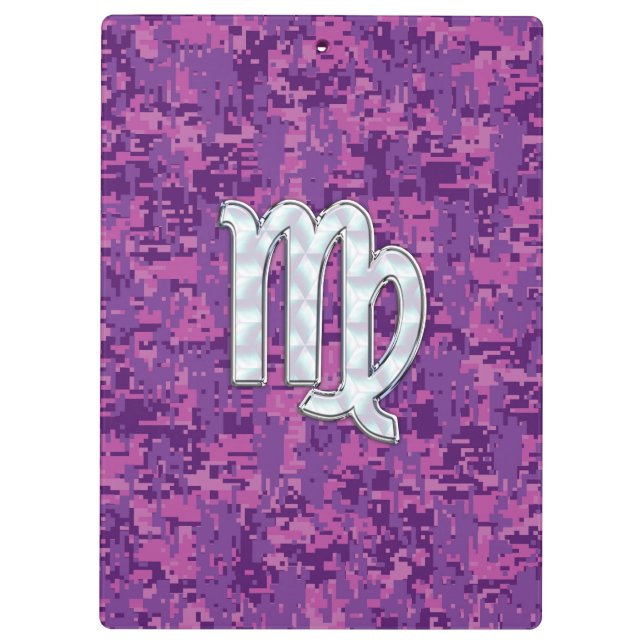Virgo Zodiac Sign on Pink Digital Camouglage Clipboard (Back)