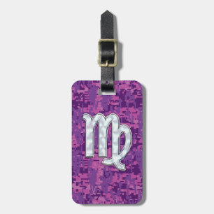 Virgo Zodiac Sign on Pink Digital Camouglage Luggage Tag