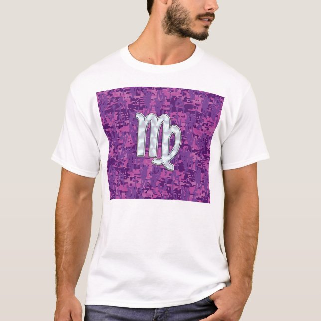 Virgo Zodiac Sign on Pink Digital Camouglage T-Shirt (Front)