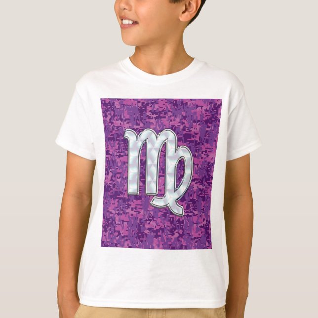 Virgo Zodiac Sign on Pink Digital Camouglage T-Shirt (Front)