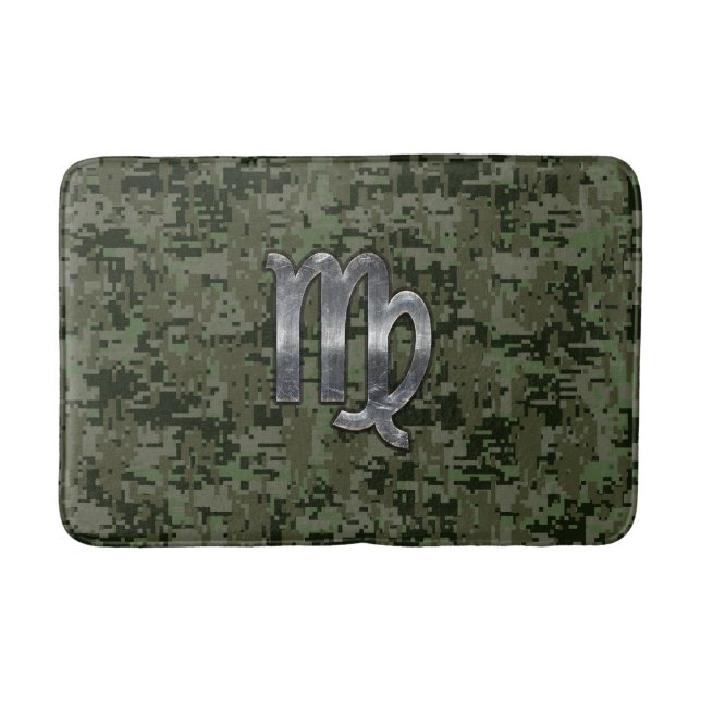 Virgo Zodiac Sign on Woodland Digital Camo Bath Mat (Front)