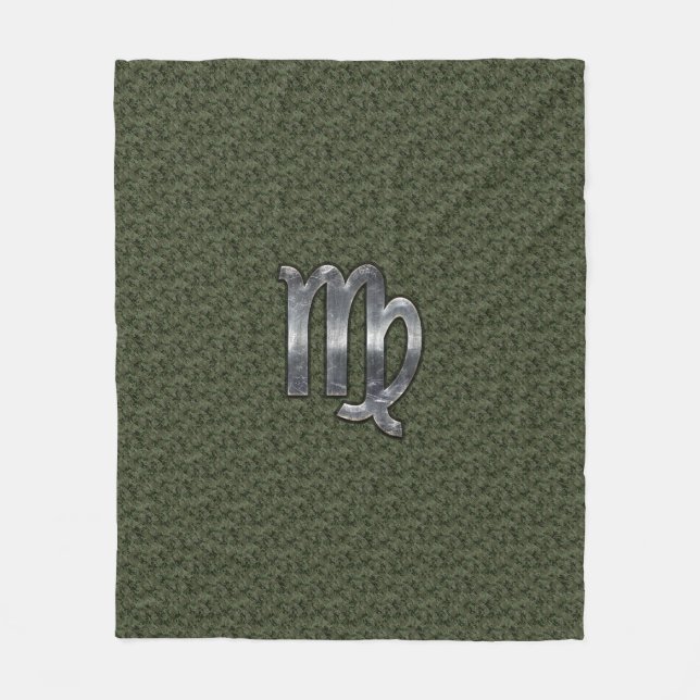 Virgo Zodiac Sign on Woodland Digital Camo Fleece Blanket (Front)
