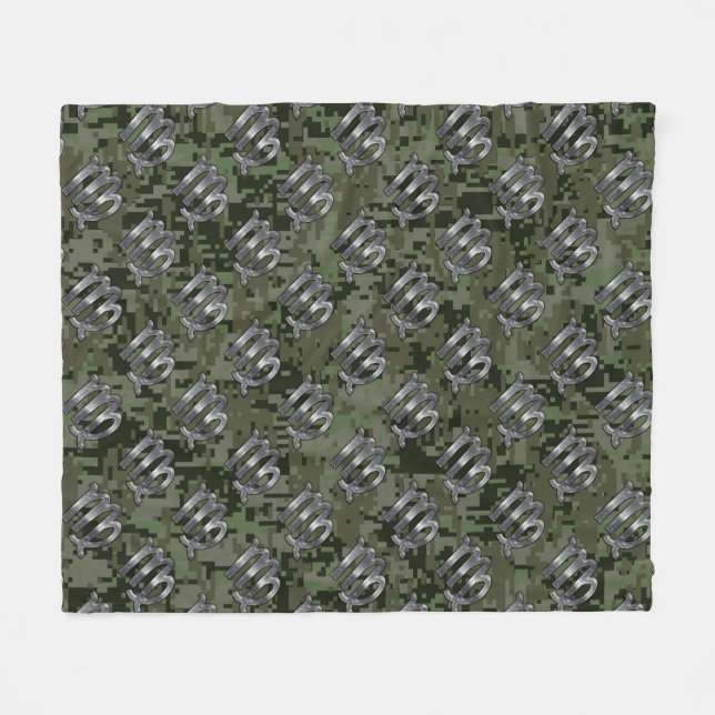 Virgo Zodiac Sign on Woodland Digital Camo Fleece Blanket (Front (Horizontal))