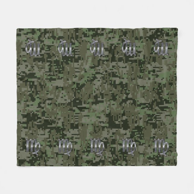 Virgo Zodiac Sign on Woodland Digital Camo Fleece Blanket (Front (Horizontal))