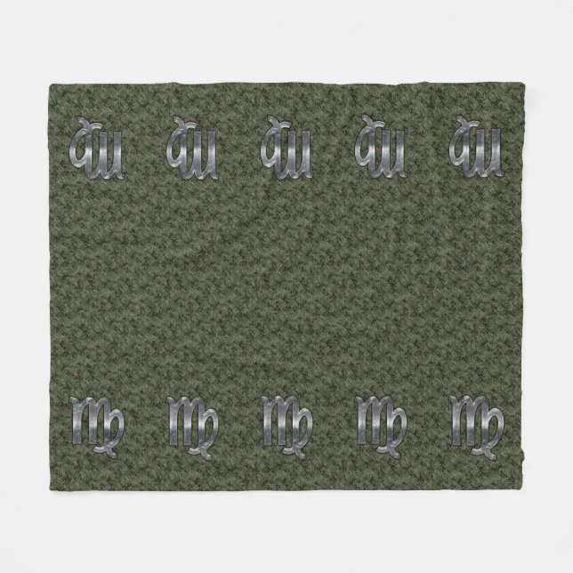 Virgo Zodiac Sign on Woodland Digital Camo Fleece Blanket (Front (Horizontal))