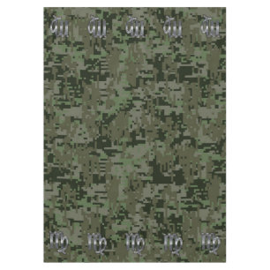 Virgo Zodiac Sign on Woodland Digital Camo Tablecloth