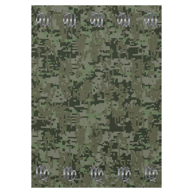 Virgo Zodiac Sign on Woodland Digital Camo Tablecloth (Front)