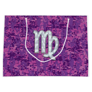 Virgo Zodiac Sign Pink Fuchsia Digital Camouflage Large Gift Bag