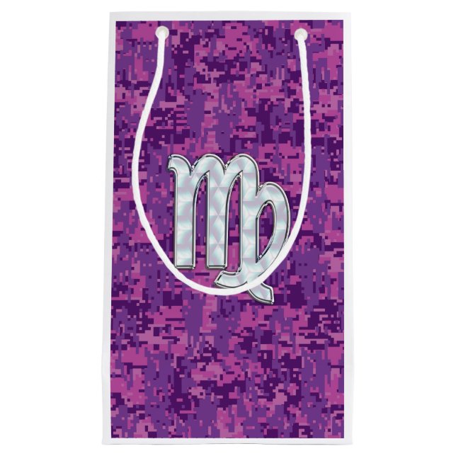 Virgo Zodiac Sign Pink Fuchsia Digital Camouflage Small Gift Bag (Front)