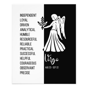 Virgo Zodiac Sign Print, Black & White