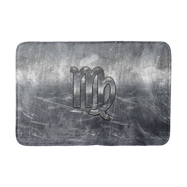 Virgo Zodiac Sign Silver Distressed Style Bath Mat (Front)