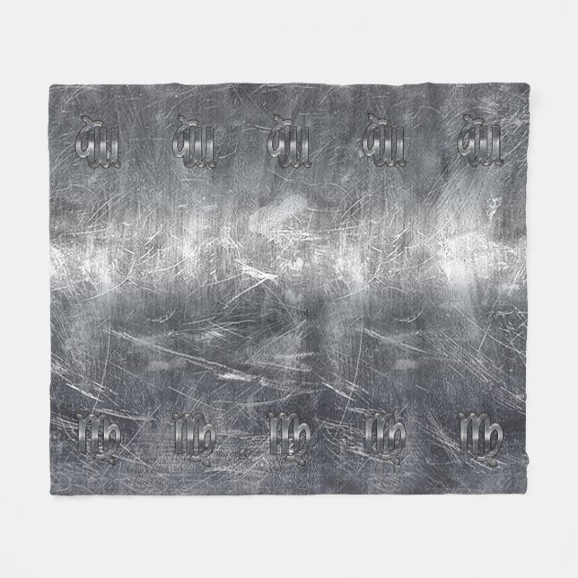 Virgo Zodiac Sign Silver Distressed Style Fleece Blanket (Front (Horizontal))