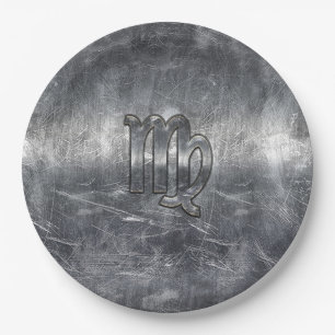 Virgo Zodiac Sign Silver Distressed Style Paper Plate