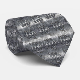Virgo Zodiac Sign Silver Distressed Style Tie
