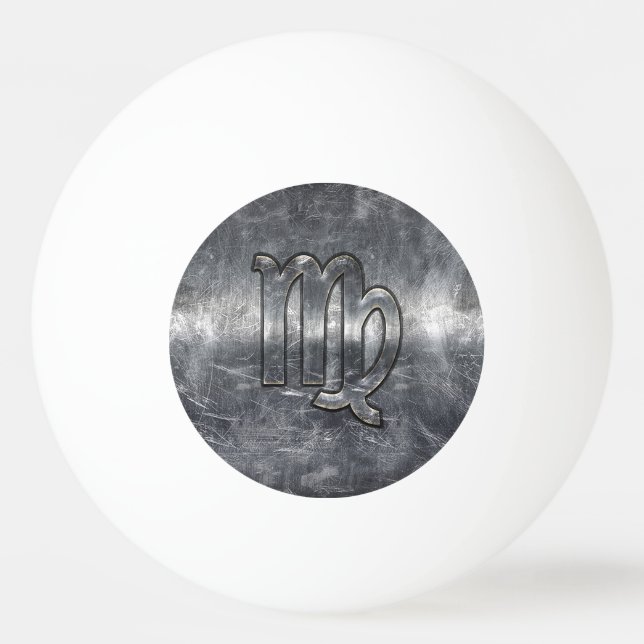 Virgo Zodiac Sign Silver Grunge Distressed Style Ping Pong Ball (Front)