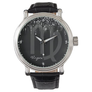 Virgo Zodiac Sign Stunning Dripping Glitter Rain Watch