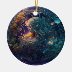 Virgo Zodiac Sign Watercolor Design Ceramic Tree Decoration