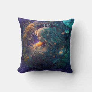 Virgo Zodiac Sign Watercolor Design Cushion