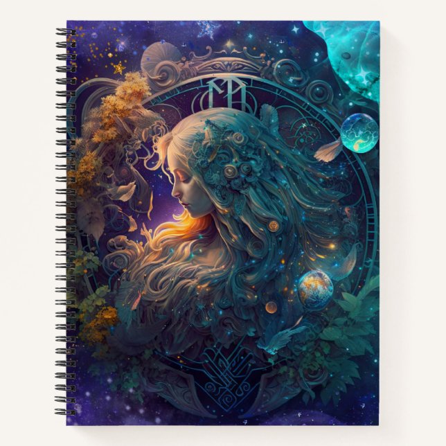 Virgo Zodiac Sign Watercolor Design Notebook (Front)