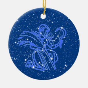 Virgo Zodiac Sign with Stars on Deep Blue Ceramic Tree Decoration
