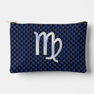 Virgo Zodiac Silver Sign Blue Carbon Fiber Print Accessory Pouch