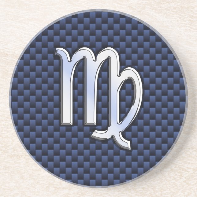 Virgo Zodiac Silver Sign Blue Carbon Fiber Print Coaster (Front)