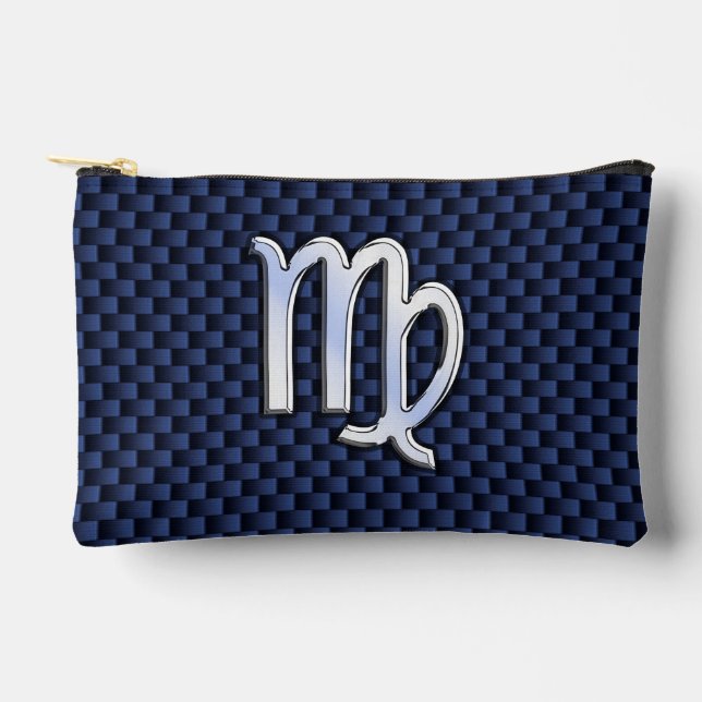 Virgo Zodiac Silver Sign Blue Carbon Fibre Print Accessory Pouch (Front)