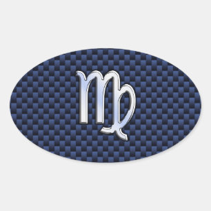 Virgo Zodiac Silver Sign Blue Carbon Fibre Print Oval Sticker