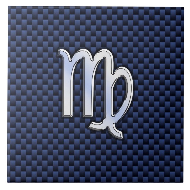 Virgo Zodiac Silver Sign Blue Carbon Fibre Print Tile (Front)