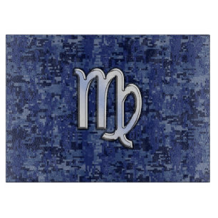 Virgo Zodiac Silver Sign on Navy Blue Digital Camo Cutting Board