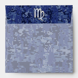 Virgo Zodiac Silver Sign on Navy Blue Digital Camo Envelopes