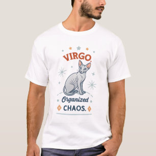 Virgo Zodiac Sphynx Cat Organized Chaos Art T-Shirt