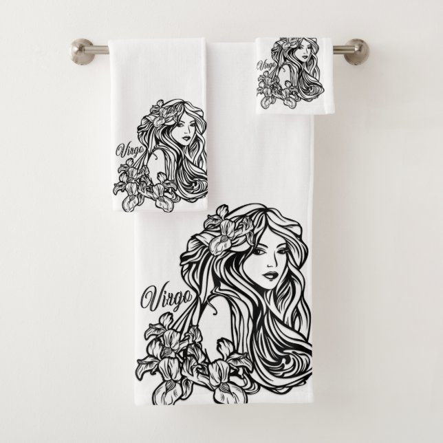 Virgo Zodiac Symbol and Sign Bath Towel Set (Insitu)