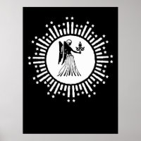 Virgo Zodiac Symbol with Stars & Radiant Sunburst