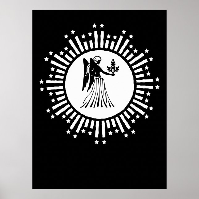 Virgo Zodiac Symbol with Stars & Radiant Sunburst Poster (Front)