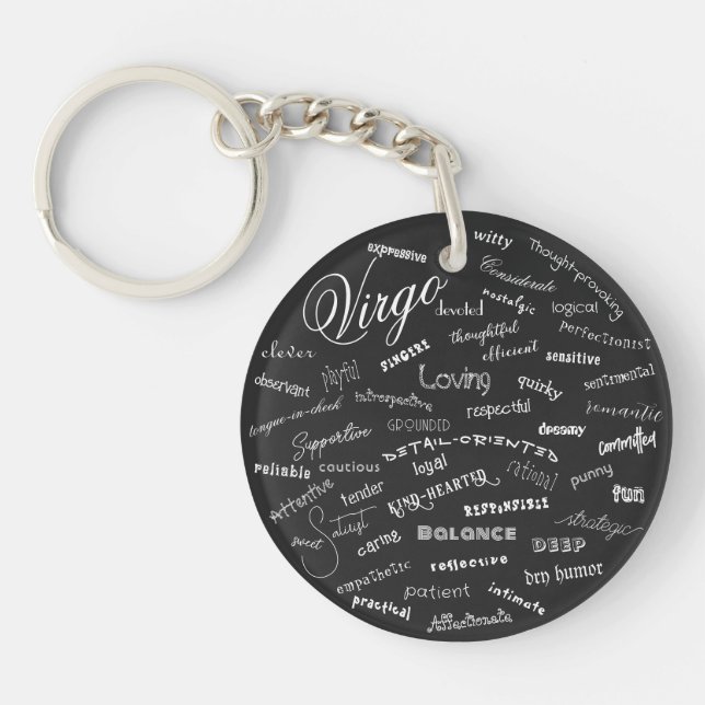 Virgo Zodiac Traits Star Constellation Text Key Ring (Front)