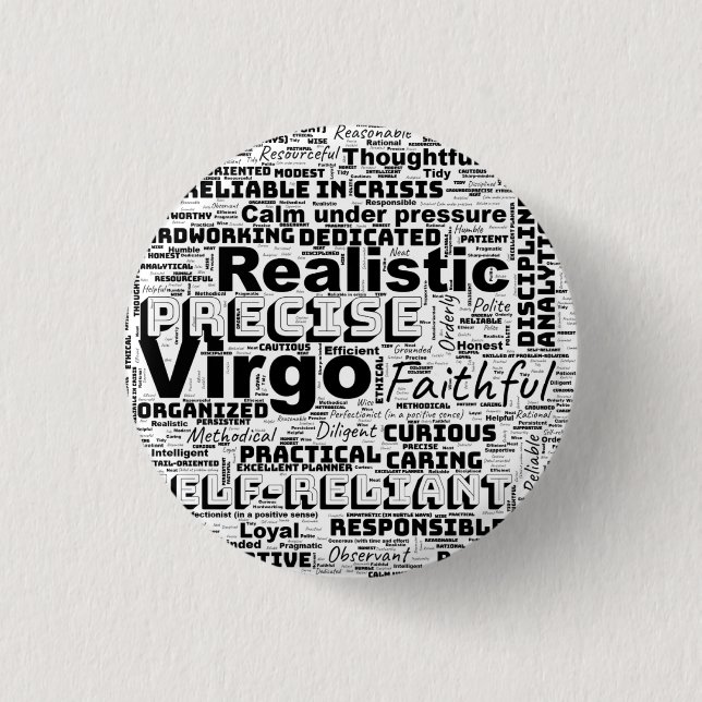 Virgo Zodiac Word Cloud Inspiration Button (Front)